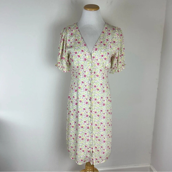 Charlie Holiday Floral Button Down Dress Puff Sleeves Size 4 / Small - Picture 5 of 8